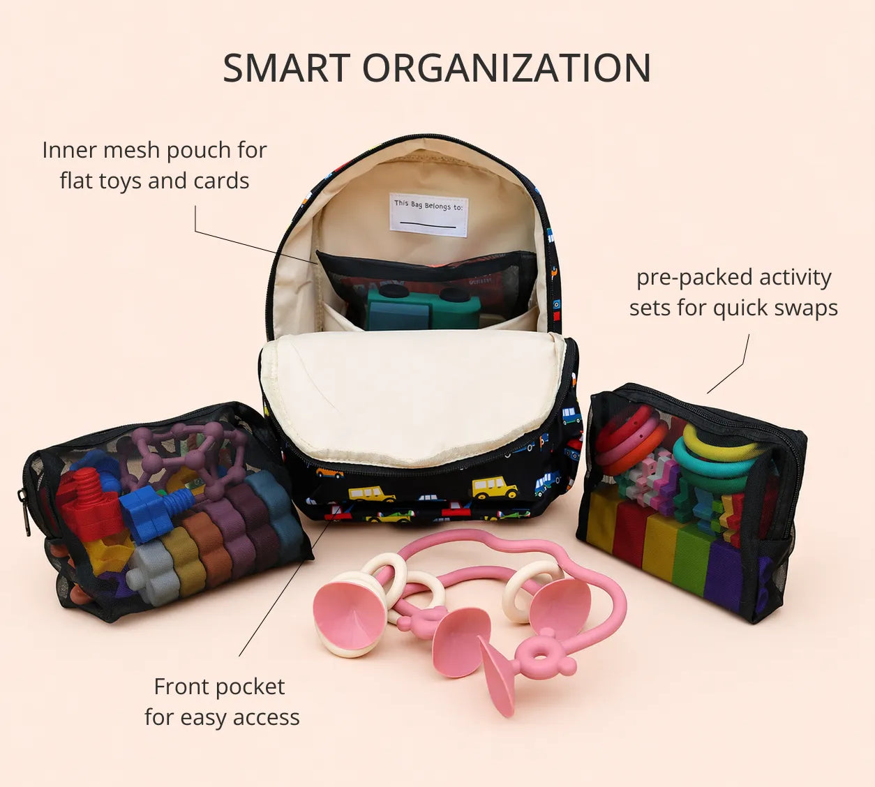 1 year old best travel toys organized with backpack