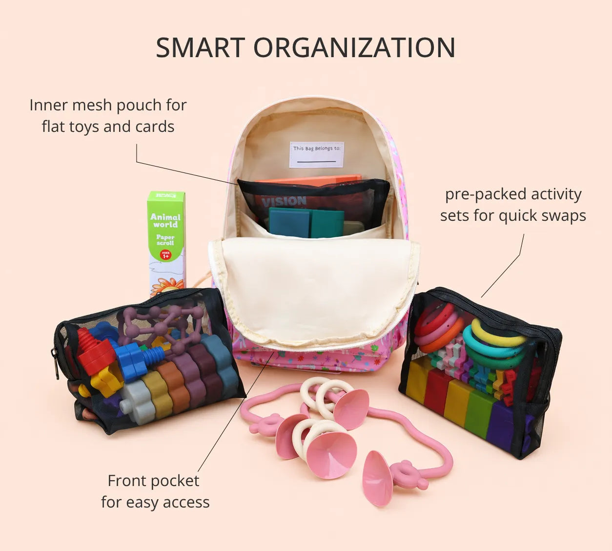 1 year old best travel toys organized with backpack