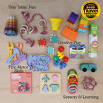 tray table fun, creative play, sensory and learning, fine motor skills