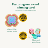 Featuring our award-winning Montessori toys — 5 Piece STEM Silicone Puzzle (Puzzle of the Year 2025) and Montessori Math Blocks (Creative Play of the Year 2025), recognized by Creative Child Awards.