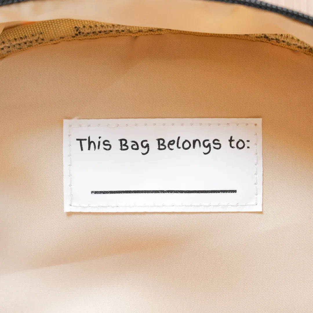 name tag in kids traveling backpack