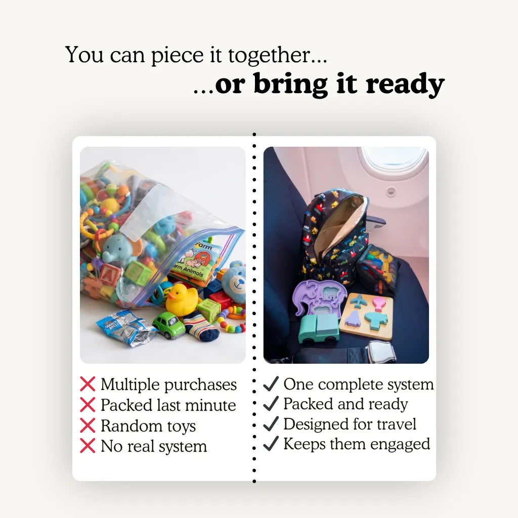 packed and ready, designed for travel with toddlers, keeps them engaged